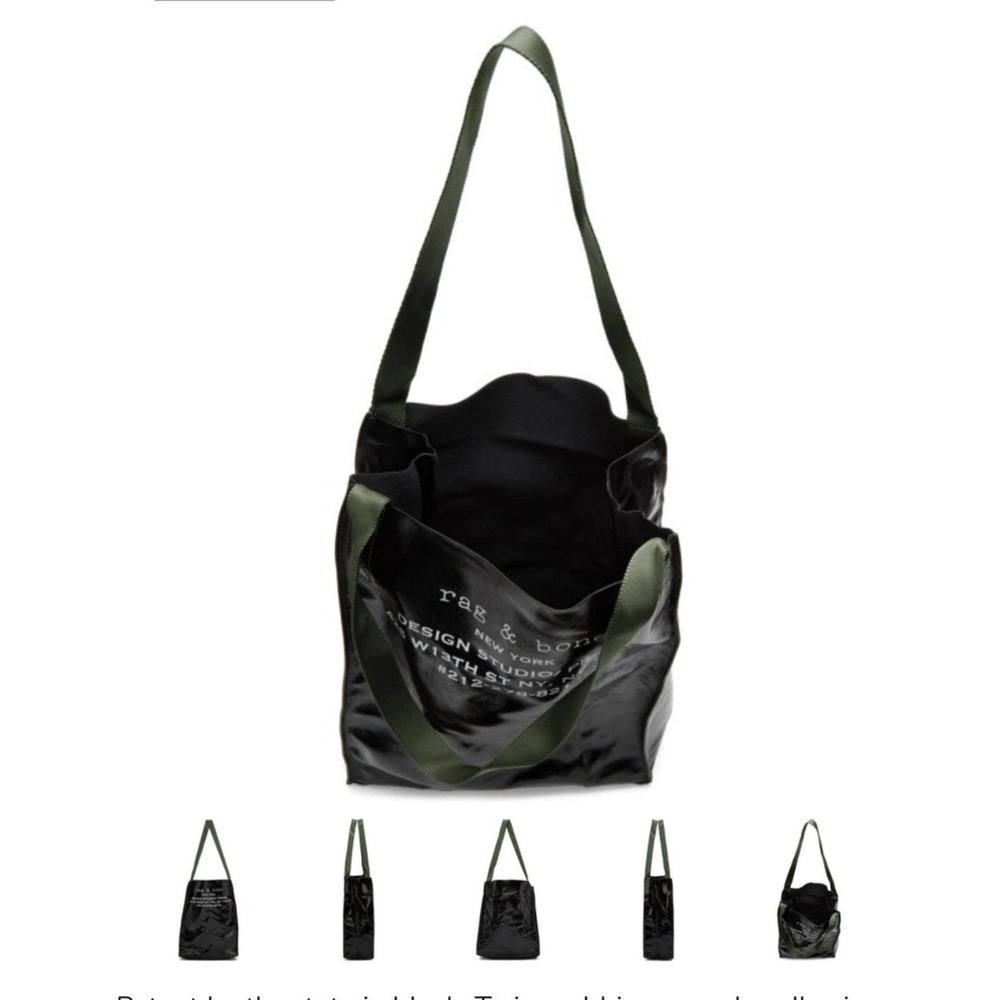 Rag & Bone Tote Bag Womens OS Black Excellent Patent Design Studio Logo Olive - Picture 3 of 9